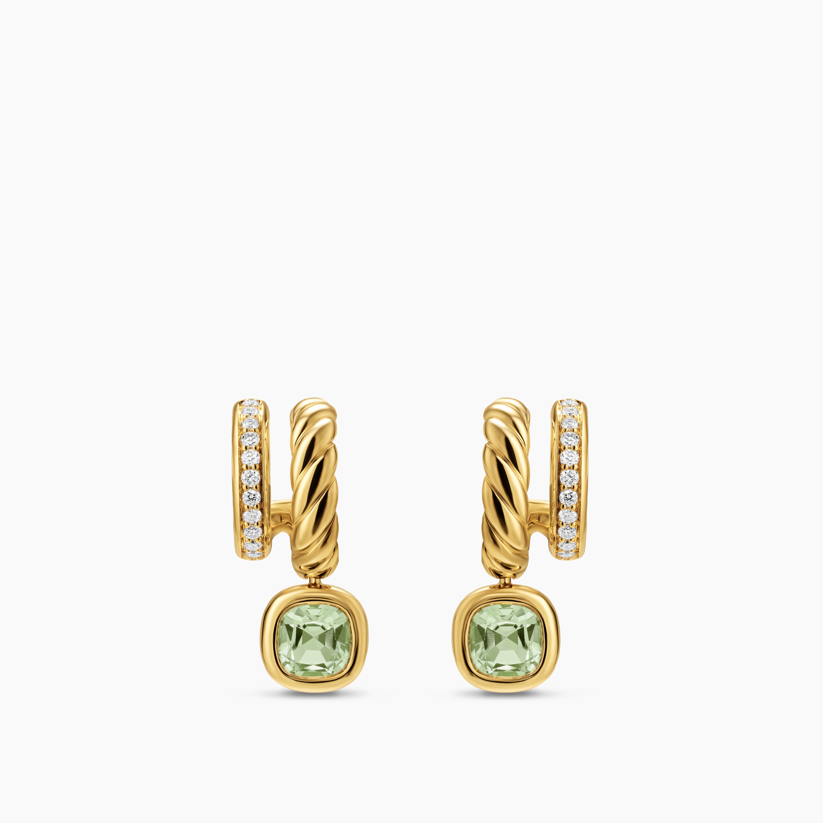 Womens DY Mercer&reg; Color Two Row Drop Earrings in 18K Yellow Gold with Prasiolite and Diamonds, 19.5mm