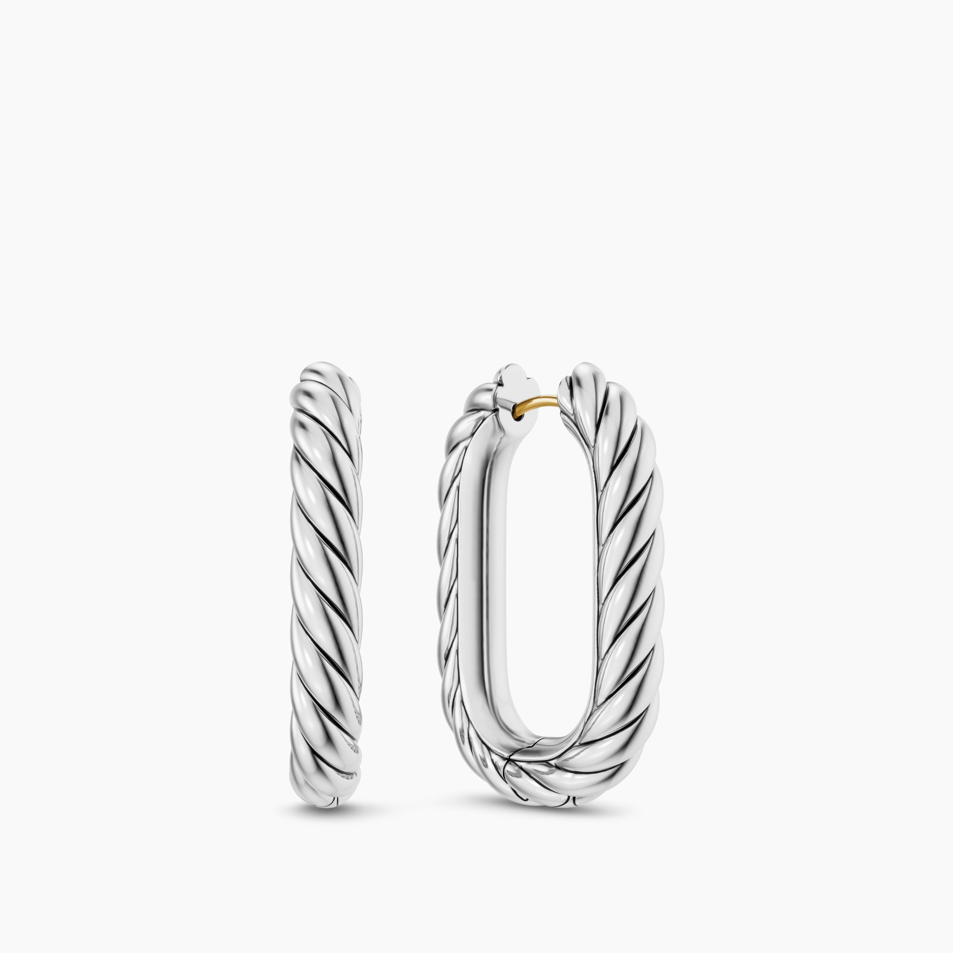 Womens DY Madison&reg; Cable Hoop Earrings in Sterling Silver, 29.3mm