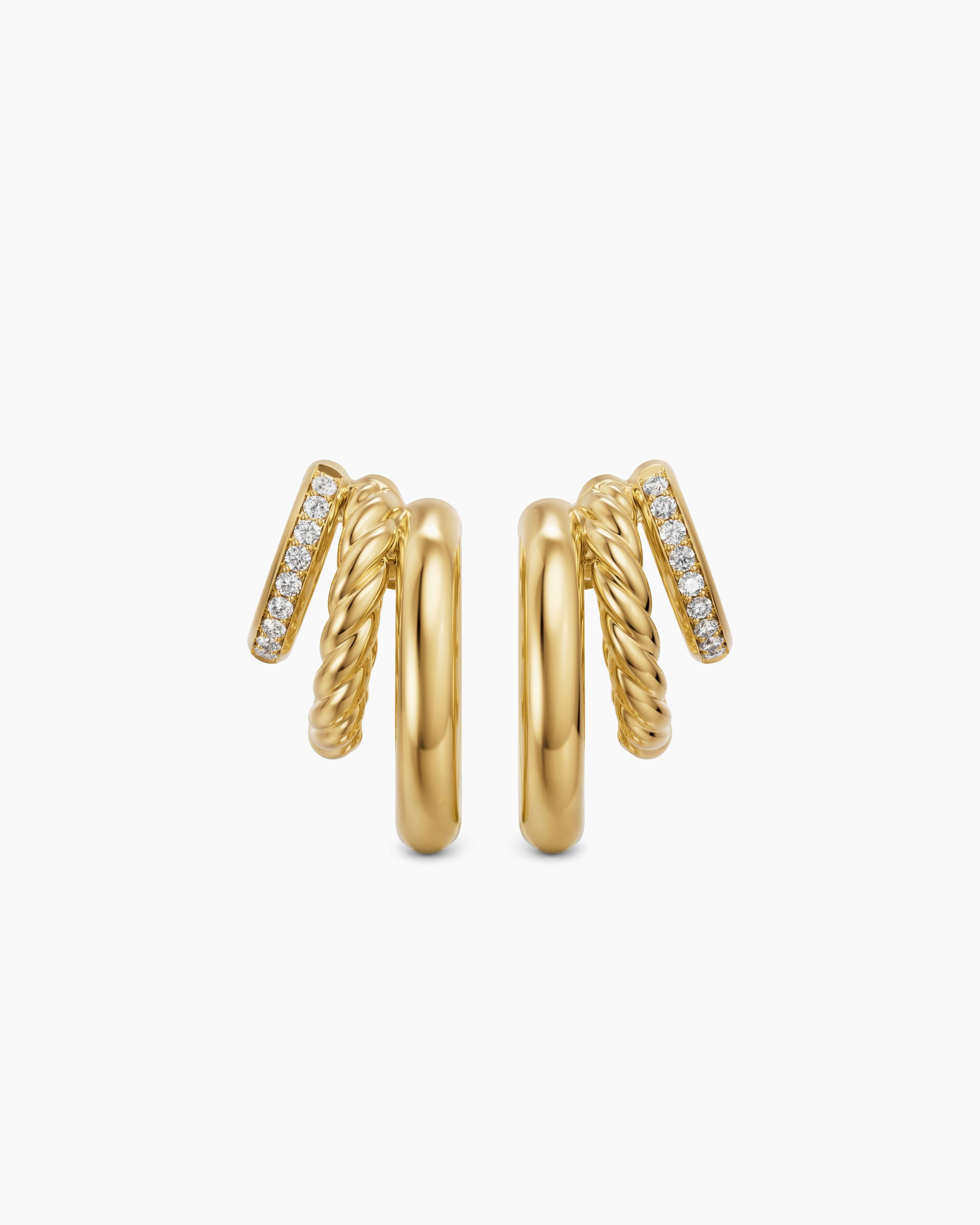 Womens DY Mercer&reg; Multi Row Earrings in 18K Yellow Gold with Diamonds, 18mm