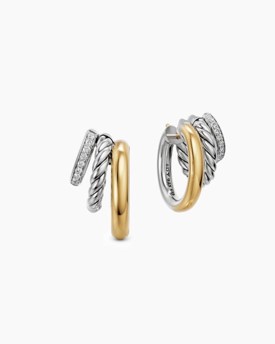 DY Mercer® Multi Row Earrings in Sterling Silver with 14K Yellow Gold and Diamonds, 18mm