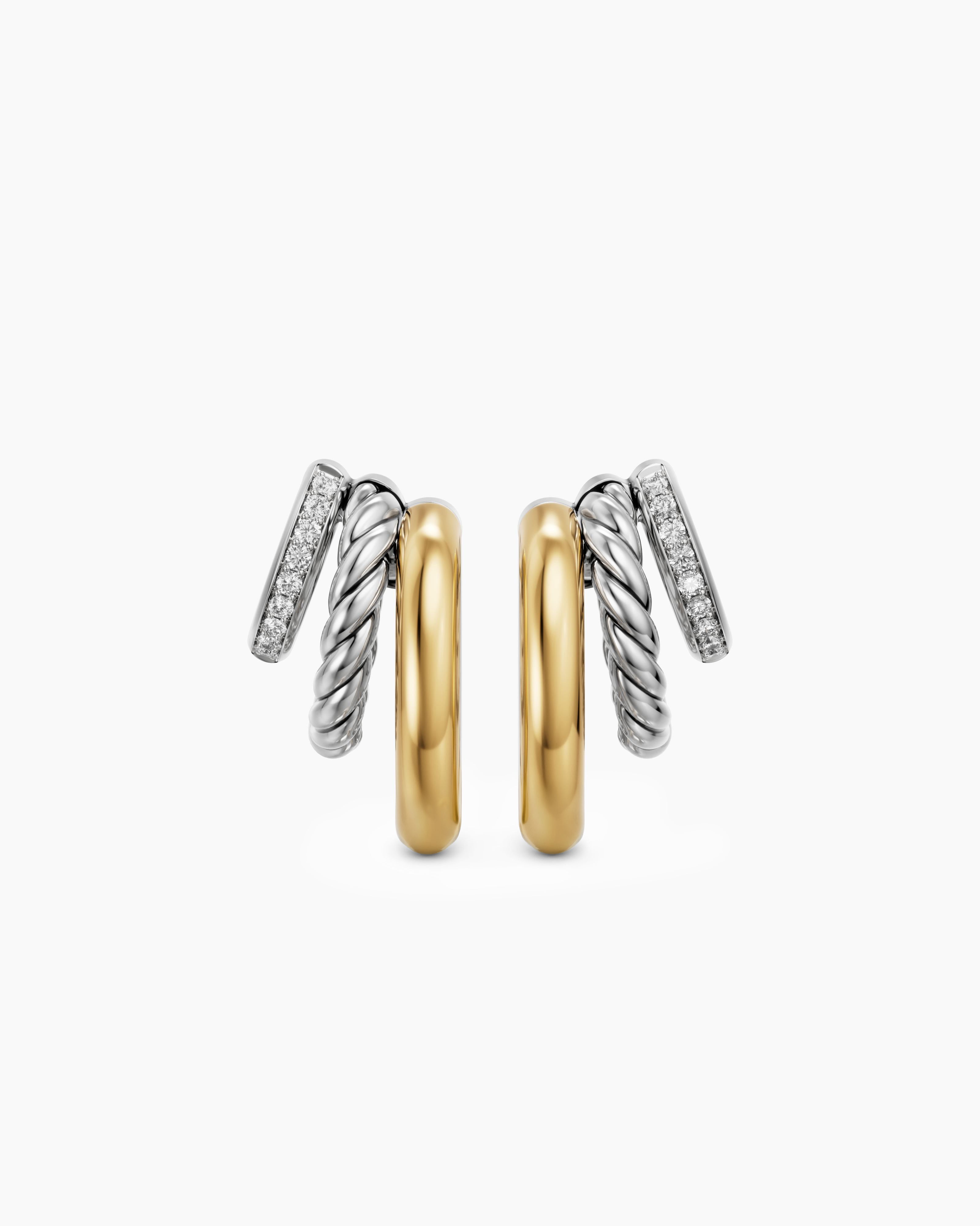 Womens DY Mercer&reg; Multi Row Earrings in Sterling Silver with 14K Yellow Gold and Diamonds, 18mm