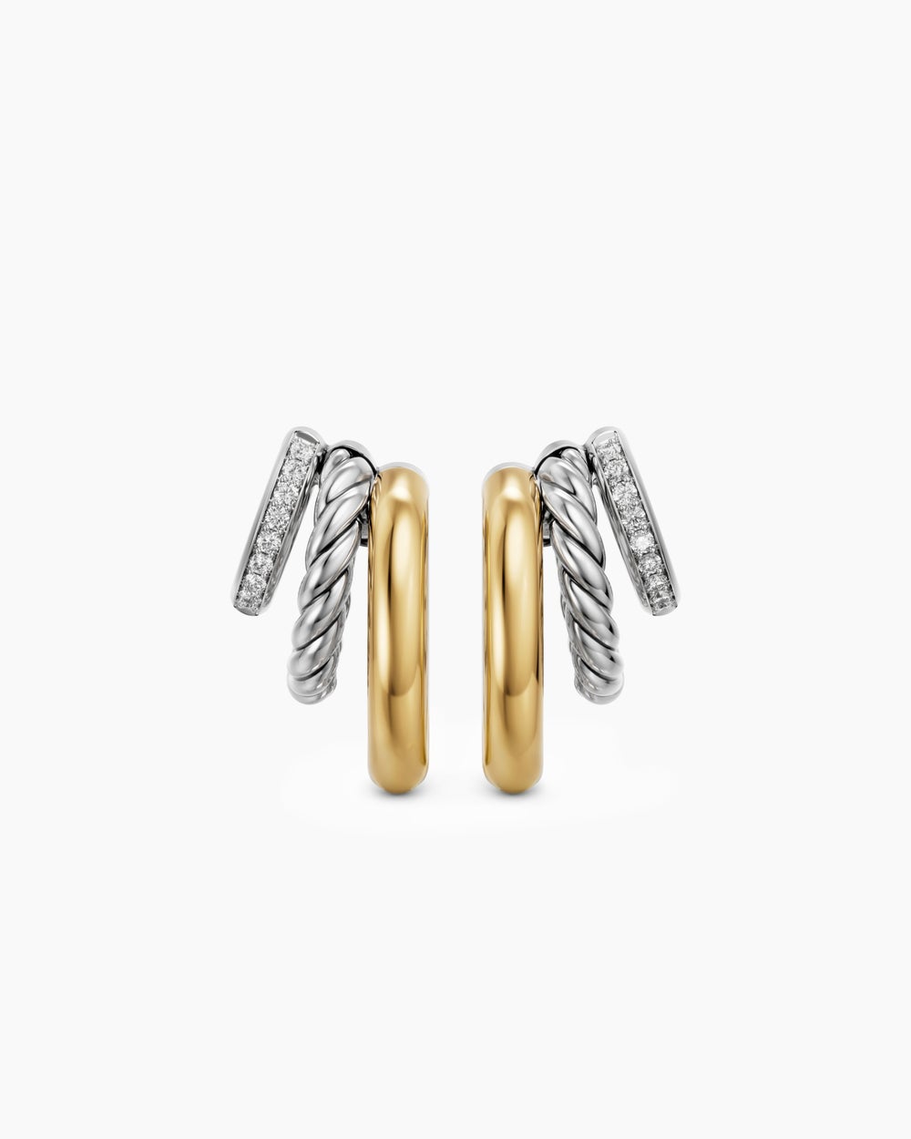 Womens DY Mercer® Multi Row Earrings in Sterling Silver with 14K Yellow Gold and Diamonds, 18mm