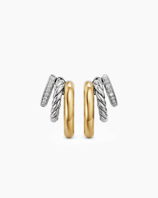 DY Mercer® Multi Row Earrings in Sterling Silver with 14K Yellow Gold and Diamonds, 18mm