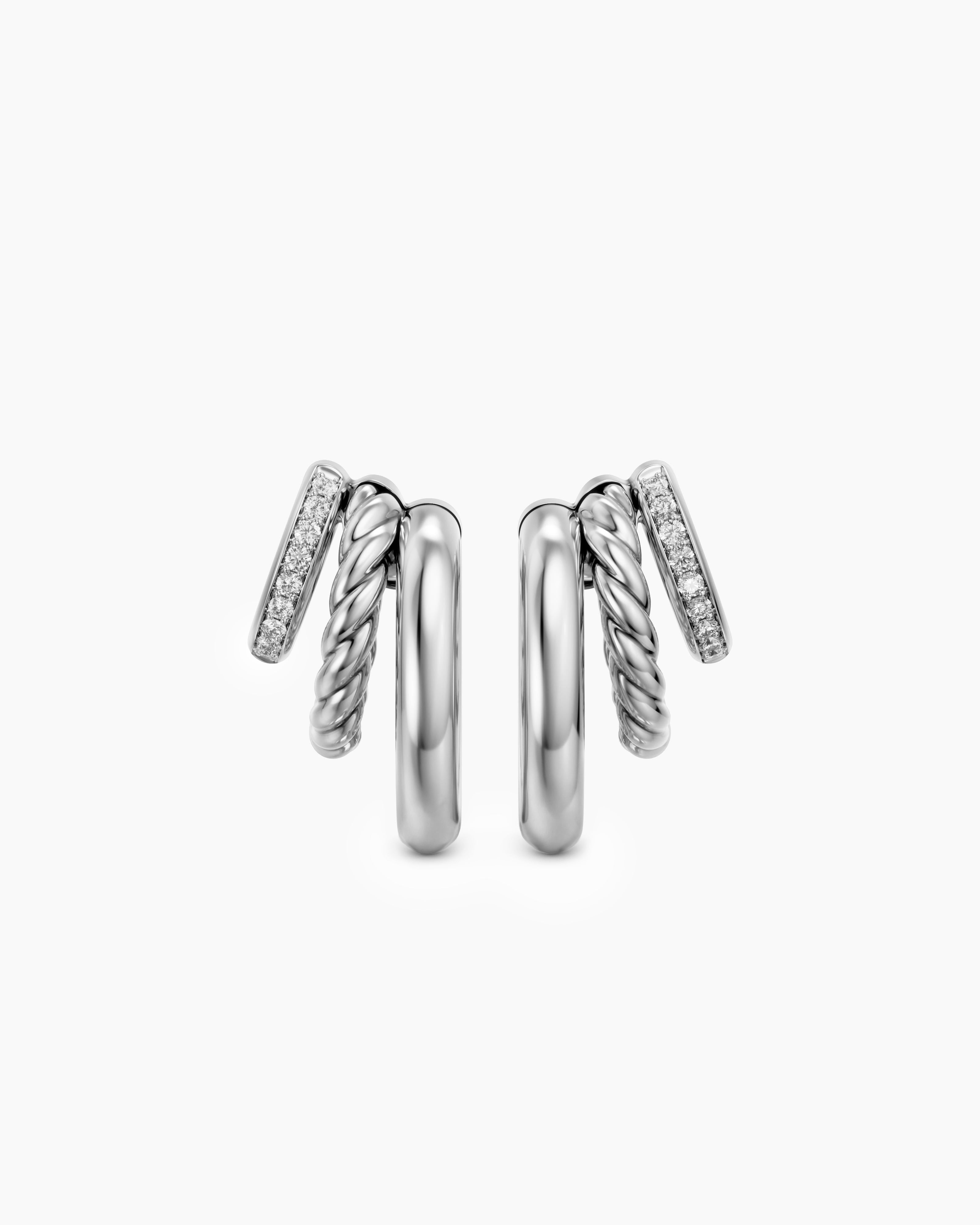 Womens DY Mercer&reg; Multi Row Earrings in Sterling Silver with Diamonds, 18mm