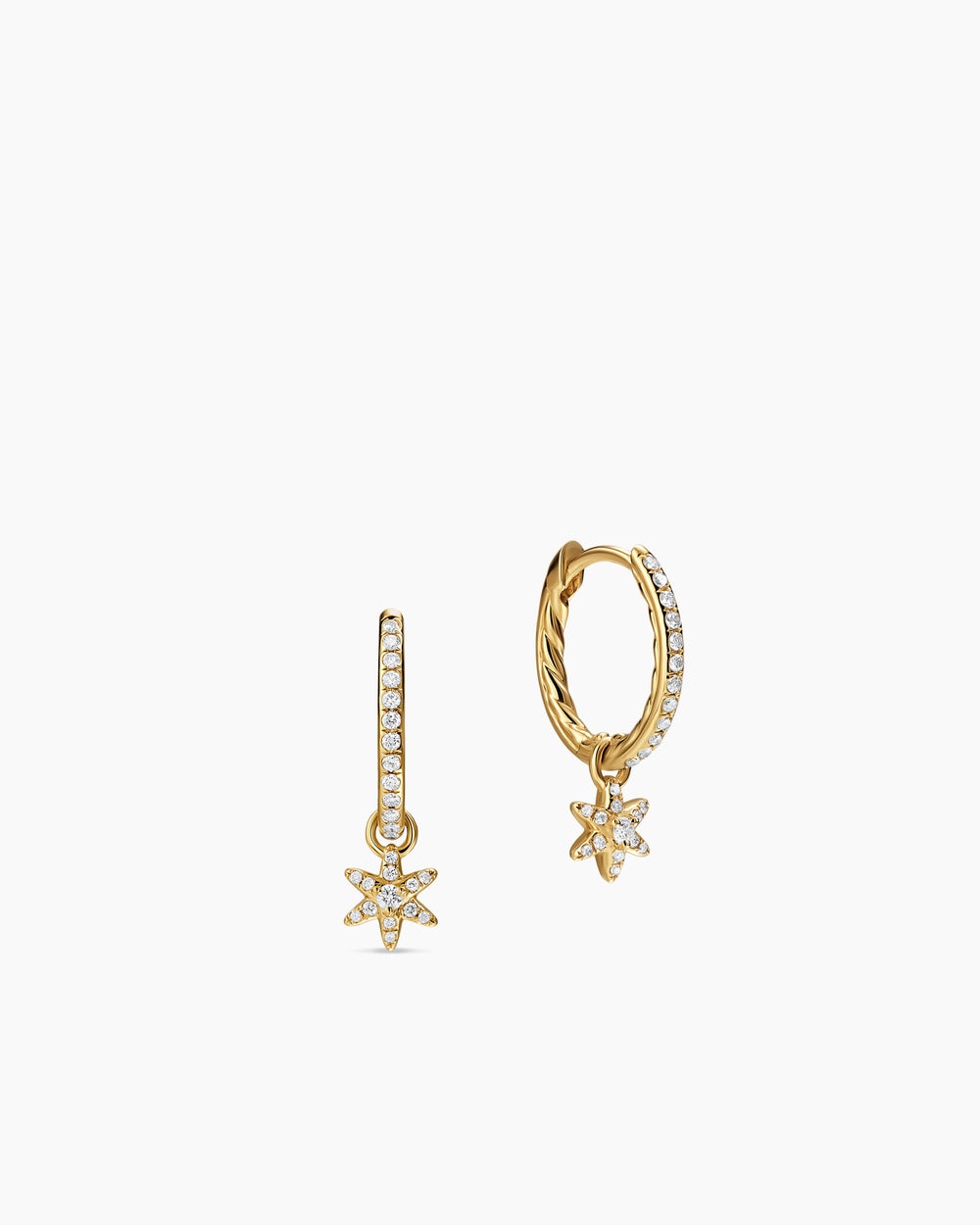 Womens Petite Starburst Drop Earrings in 18K Yellow Gold with Diamonds, 18.8mm