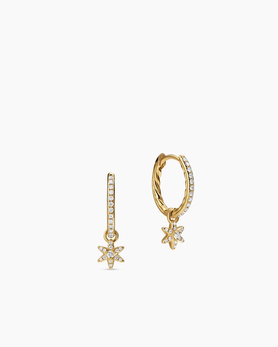 Petite Starburst Drop Earrings in 18K Yellow Gold with Diamonds, 18.8mm