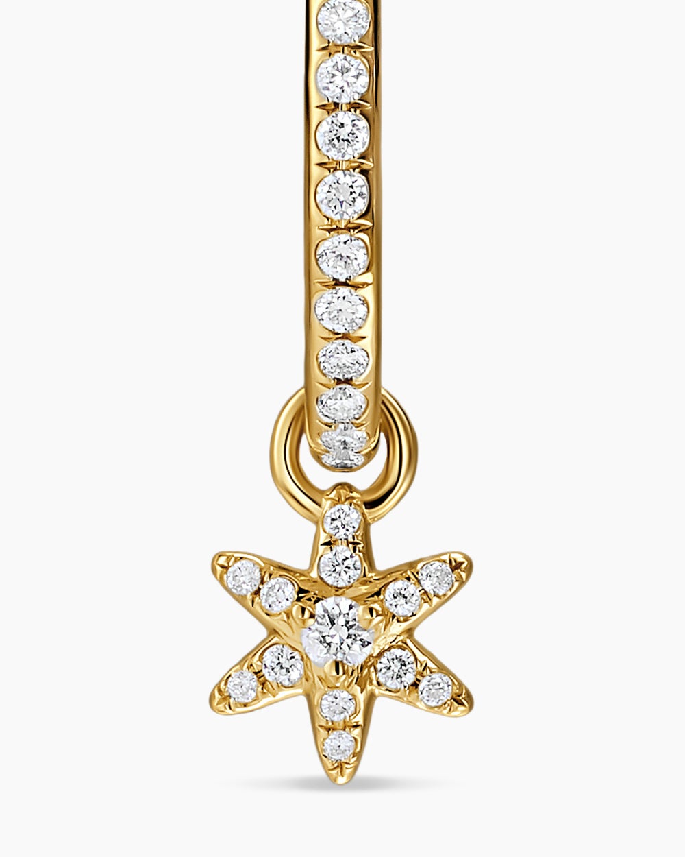 Womens Petite Starburst Drop Earrings in 18K Yellow Gold with Diamonds, 18.8mm