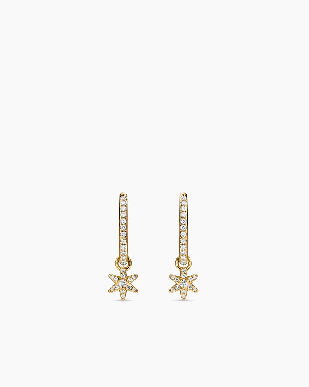 Womens Petite Starburst Drop Earrings in 18K Yellow Gold with Diamonds, 18.8mm