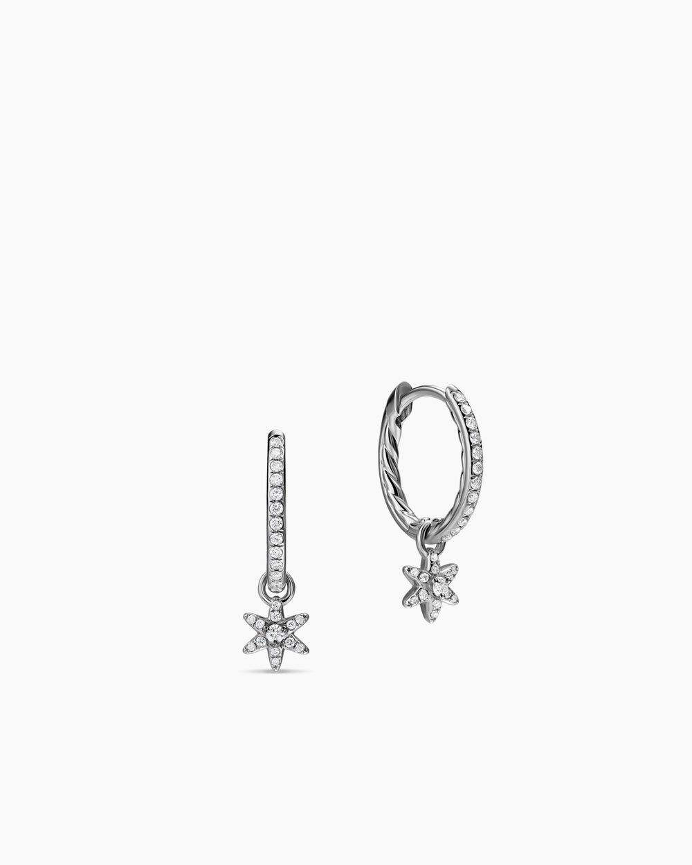 Womens Petite Starburst Drop Earrings in Sterling Silver with Diamonds, 18.8mm