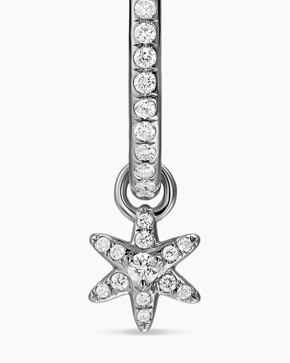 Womens Petite Starburst Drop Earrings in Sterling Silver with Diamonds, 18.8mm