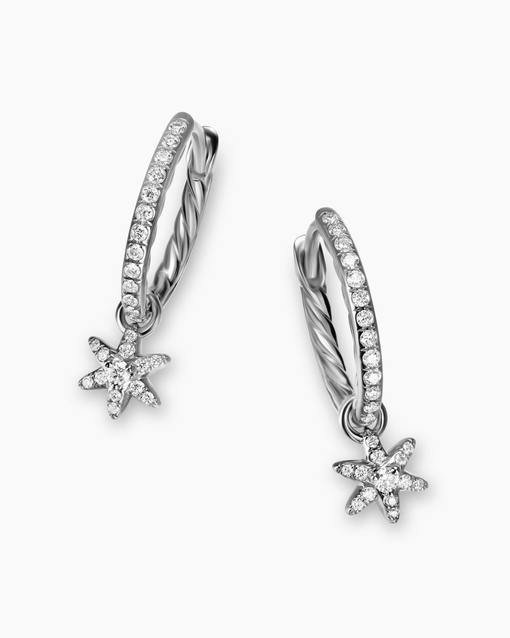 Womens Petite Starburst Drop Earrings in Sterling Silver with Diamonds, 18.8mm