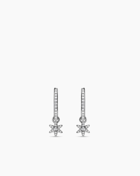 Petite Starburst Drop Earrings in Sterling Silver with Diamonds, 18.8mm