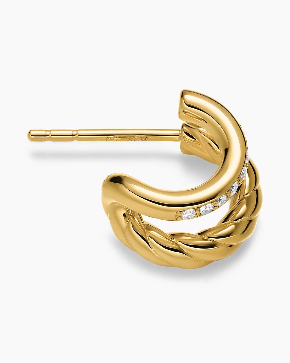 Womens DY Mercer® Two Row Hoop Earrings in 18K Yellow Gold with Diamonds, 12mm