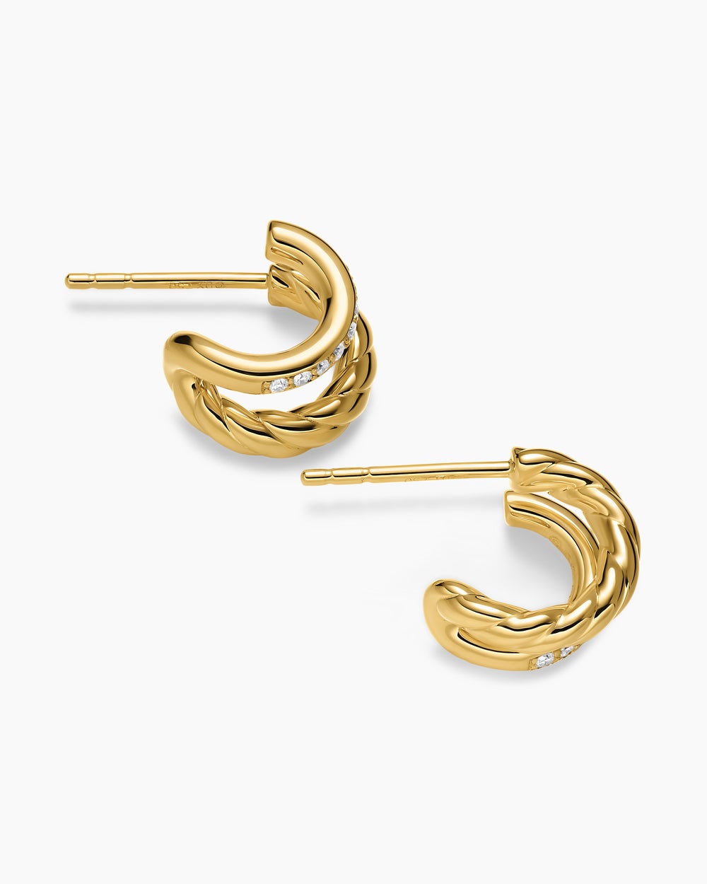 Womens DY Mercer® Two Row Hoop Earrings in 18K Yellow Gold with Diamonds, 12mm