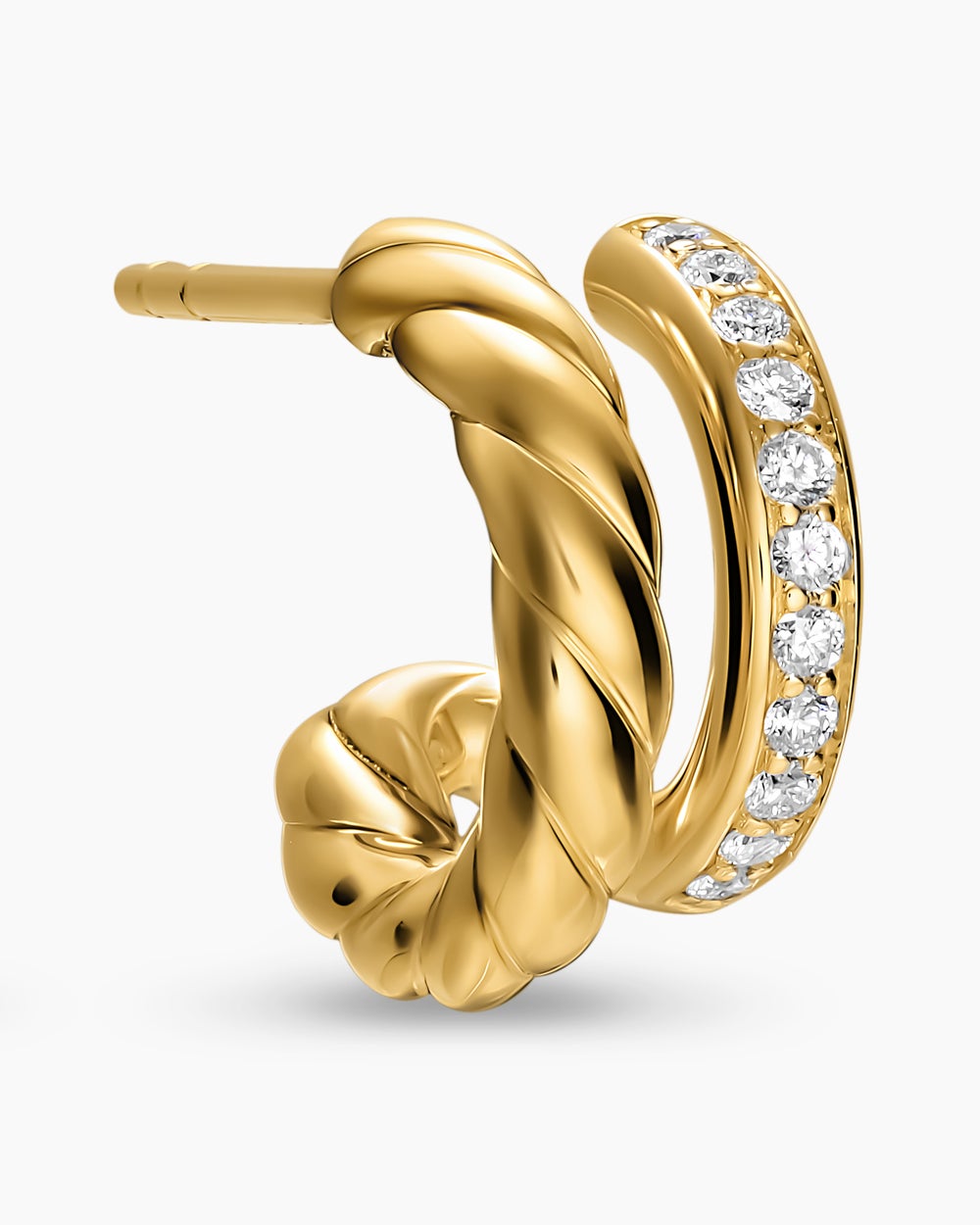 Womens DY Mercer® Two Row Hoop Earrings in 18K Yellow Gold with Diamonds, 12mm