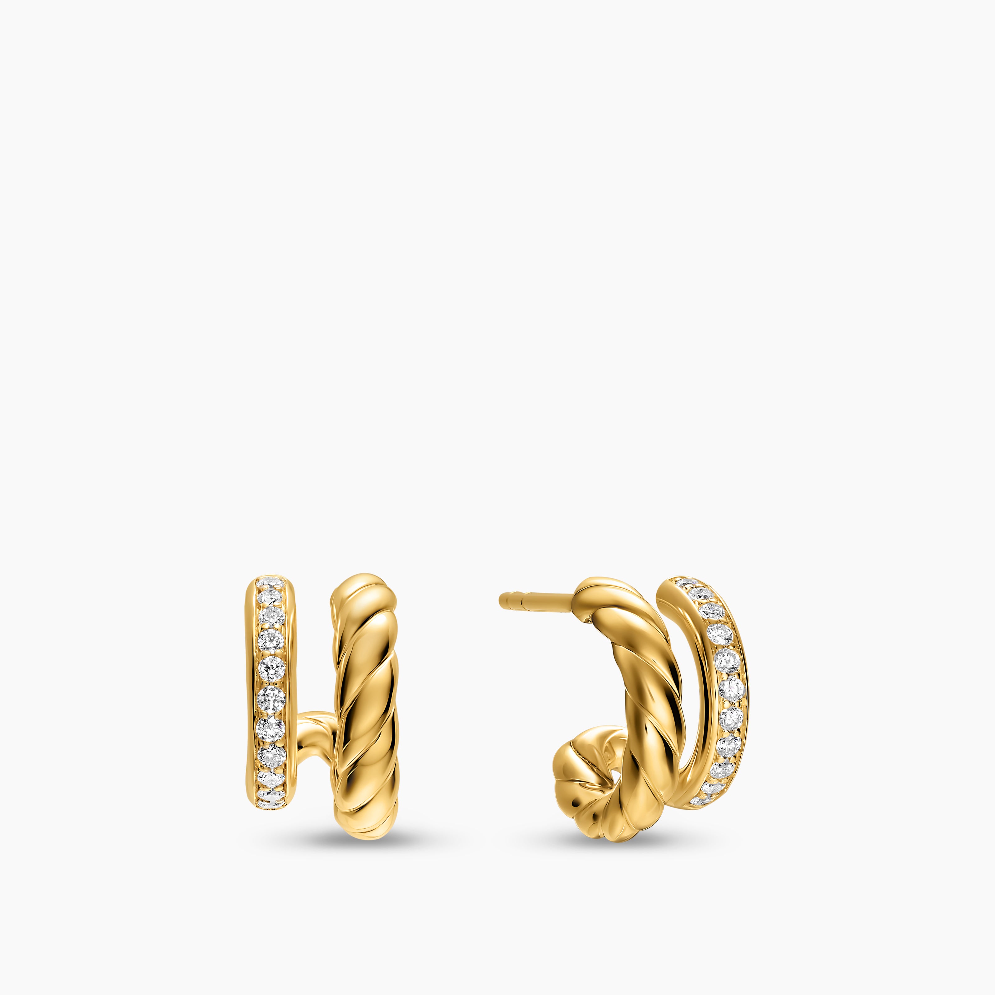 Womens DY Mercer&reg; Two Row Hoop Earrings in 18K Yellow Gold with Diamonds, 12mm