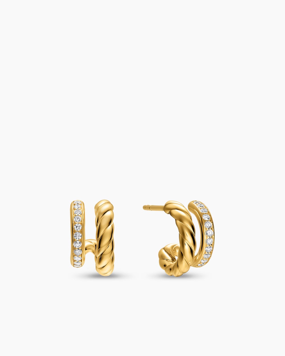 Womens DY Mercer® Two Row Hoop Earrings in 18K Yellow Gold with Diamonds, 12mm