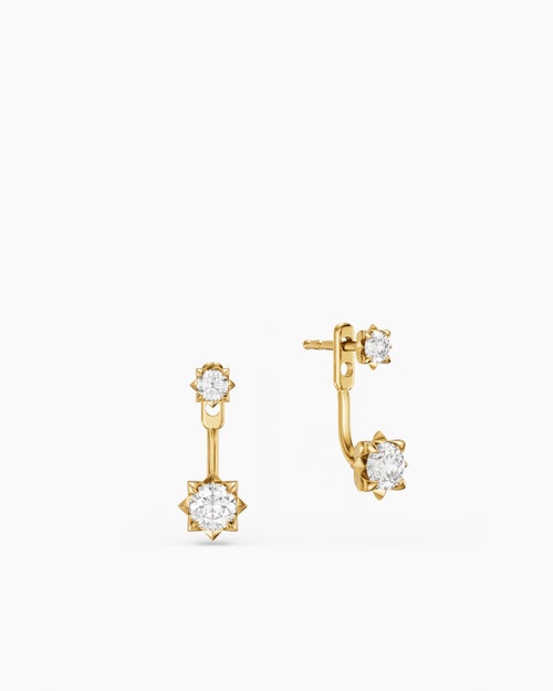 Womens Petite Pavé Drop Earrings in 18K Yellow Gold with Diamonds, 17mm