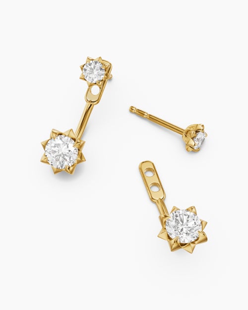 Womens Petite Pavé Drop Earrings in 18K Yellow Gold with Diamonds, 17mm