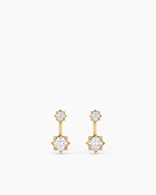 Womens Petite Pavé Drop Earrings in 18K Yellow Gold with Diamonds, 17mm