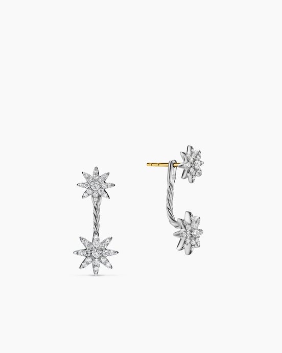 Petite Starburst Double Drop Earrings in Sterling Silver with Diamonds, 20.3mm