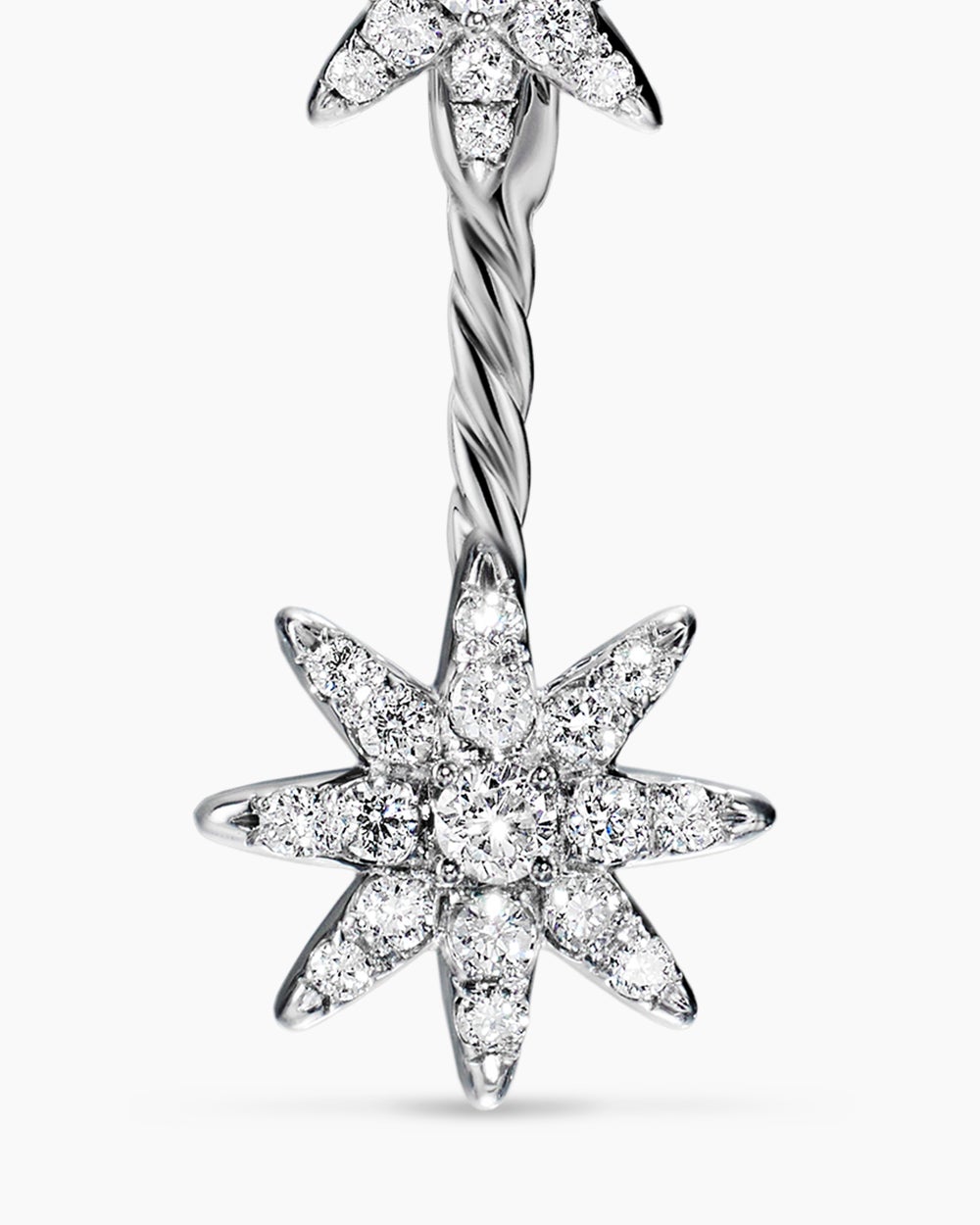 Womens Petite Starburst Double Drop Earrings in Sterling Silver with Diamonds, 20.3mm