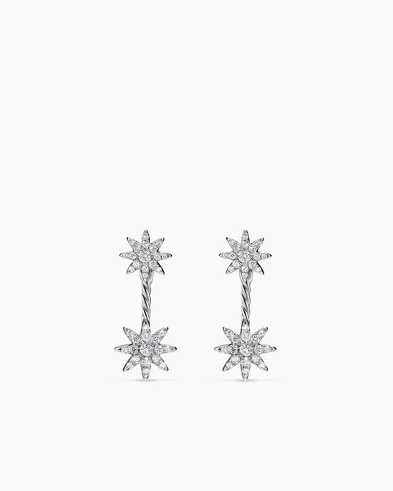 Petite Starburst Double Drop Earrings in Sterling Silver with Diamonds, 20.3mm