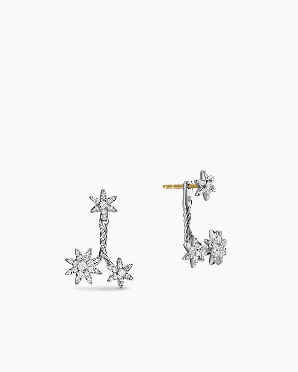 Womens Petite Starburst Cluster Drop Earrings in Sterling Silver with Diamonds, 18.8mm