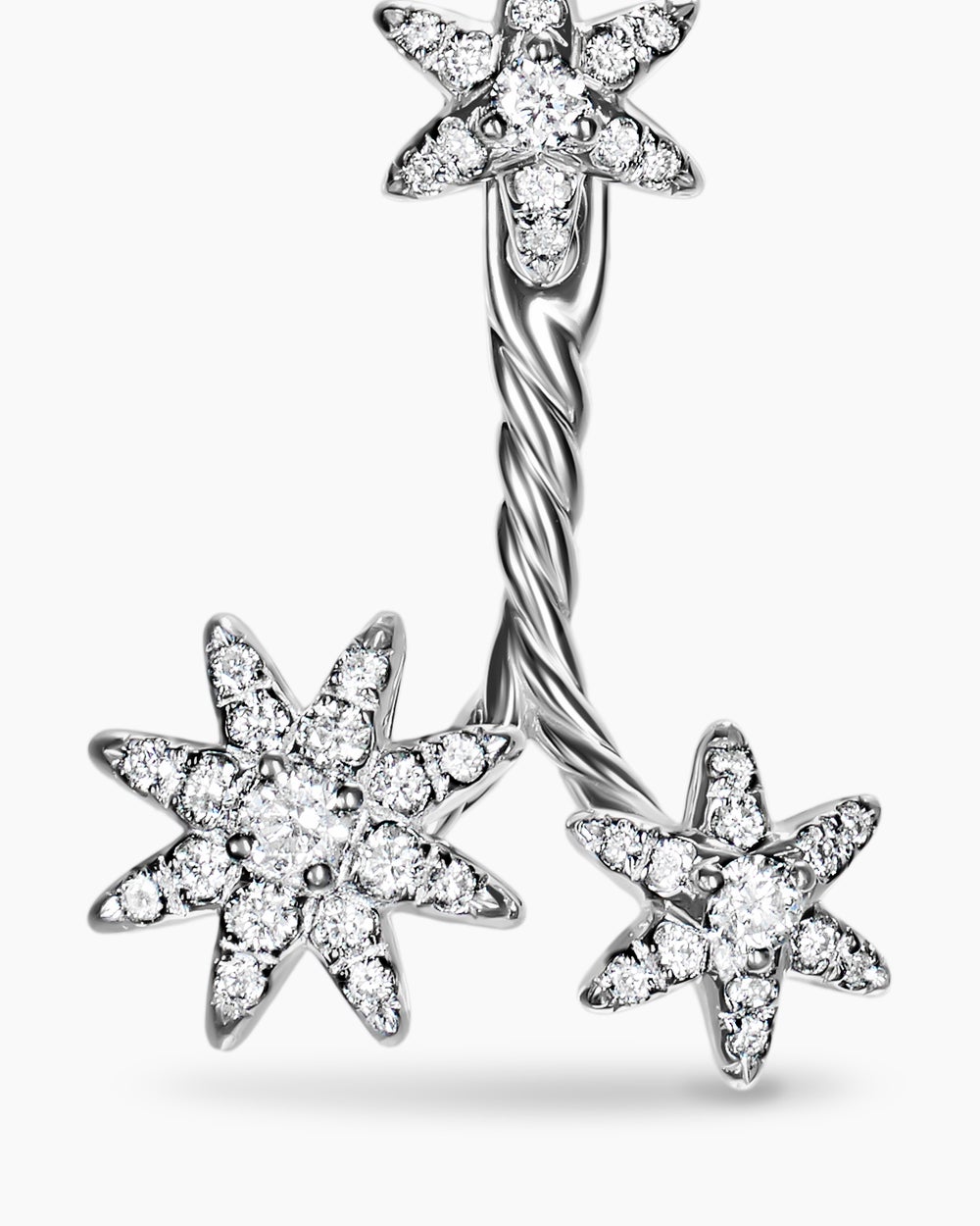 Womens Petite Starburst Cluster Drop Earrings in Sterling Silver with Diamonds, 18.8mm