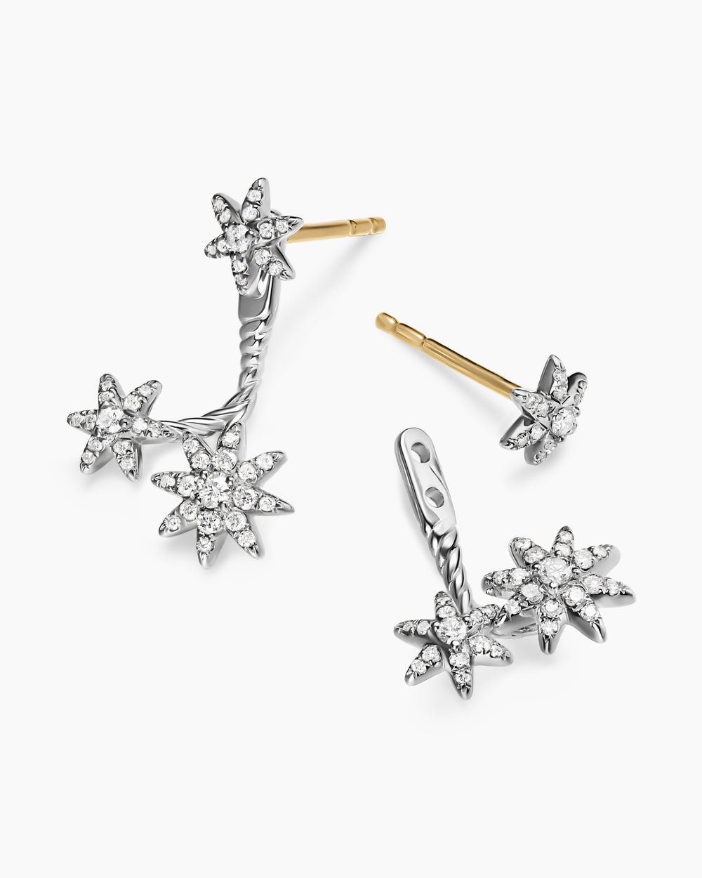 Womens Petite Starburst Cluster Drop Earrings in Sterling Silver with Diamonds, 18.8mm