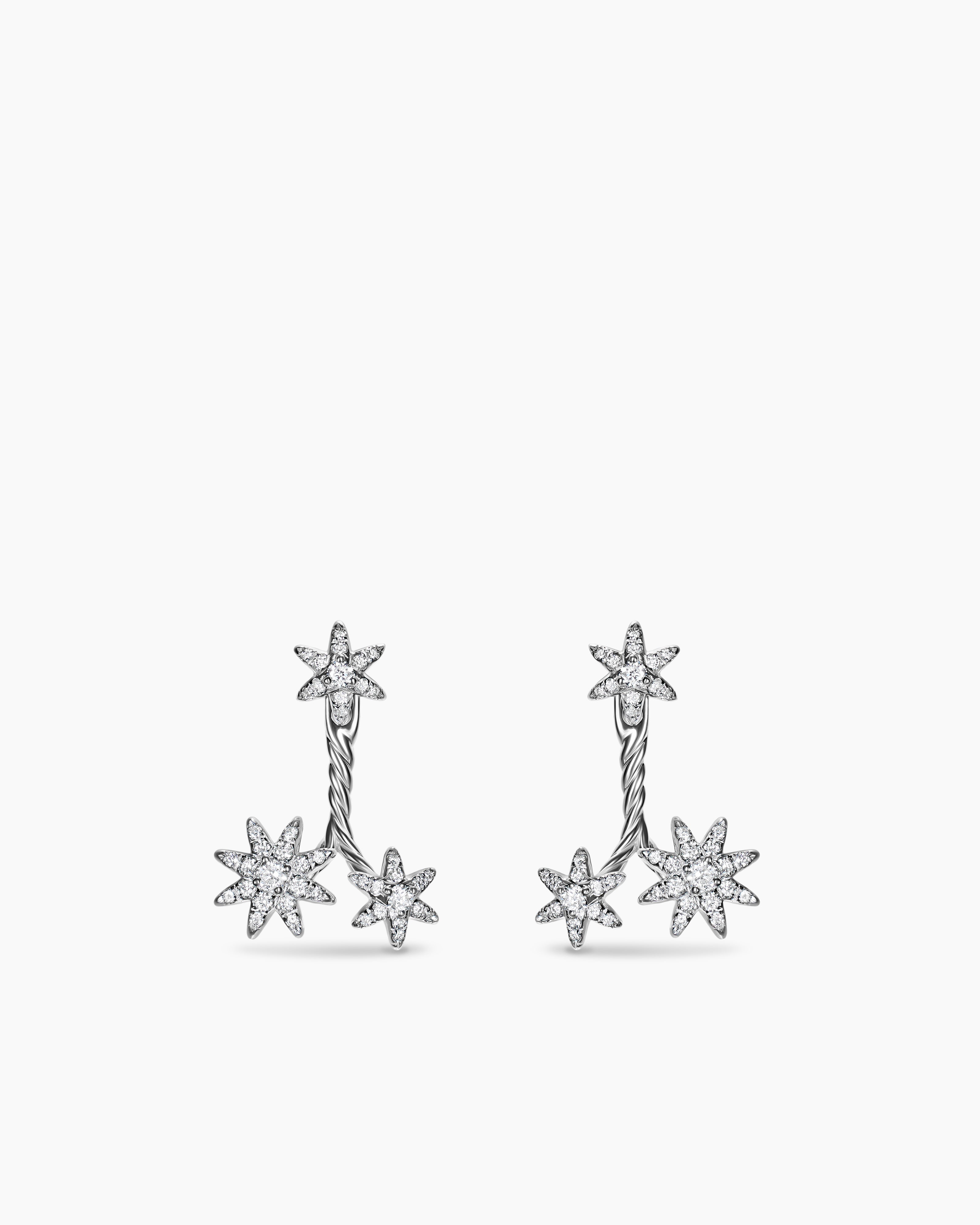 Womens Petite Starburst Cluster Drop Earrings in Sterling Silver with Diamonds, 18.8mm