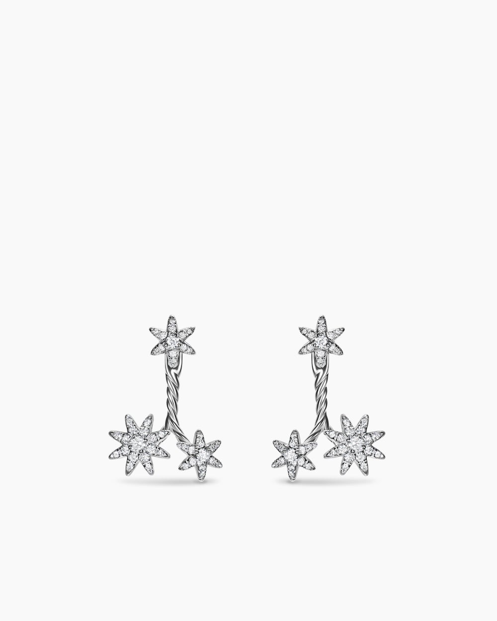 Womens Petite Starburst Cluster Drop Earrings in Sterling Silver with Diamonds, 18.8mm
