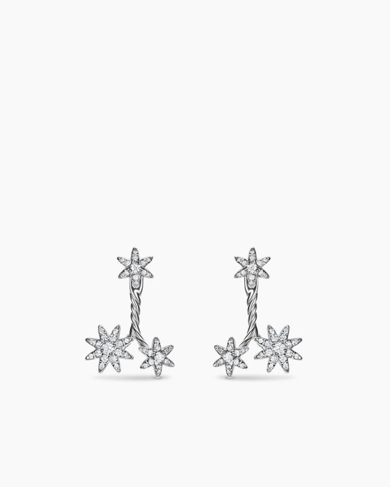 Petite Starburst Cluster Drop Earrings in Sterling Silver with Diamonds, 18.8mm