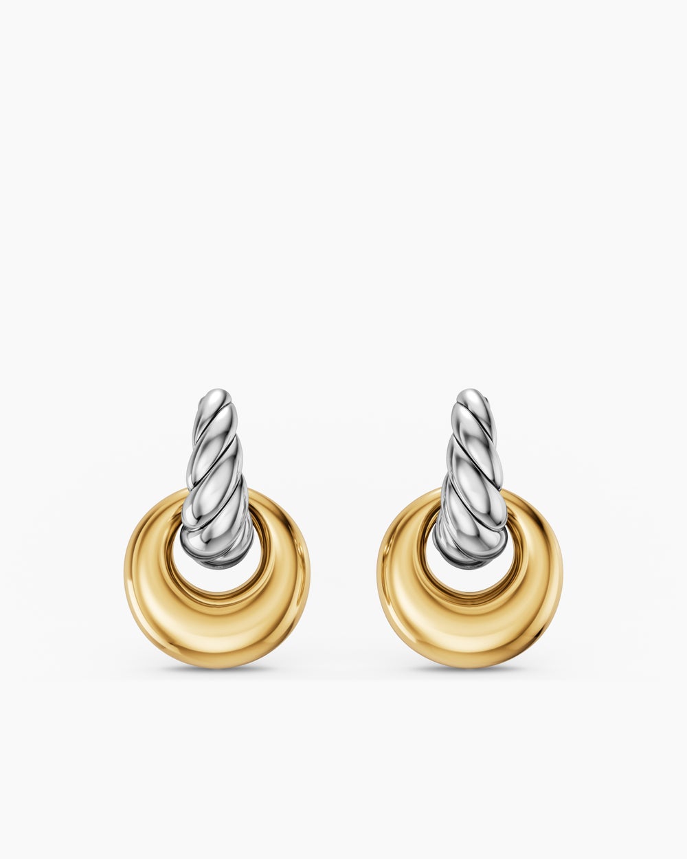 Womens Sculpted Cable Drop Earrings in Sterling Silver with 14K Yellow Gold, 23mm