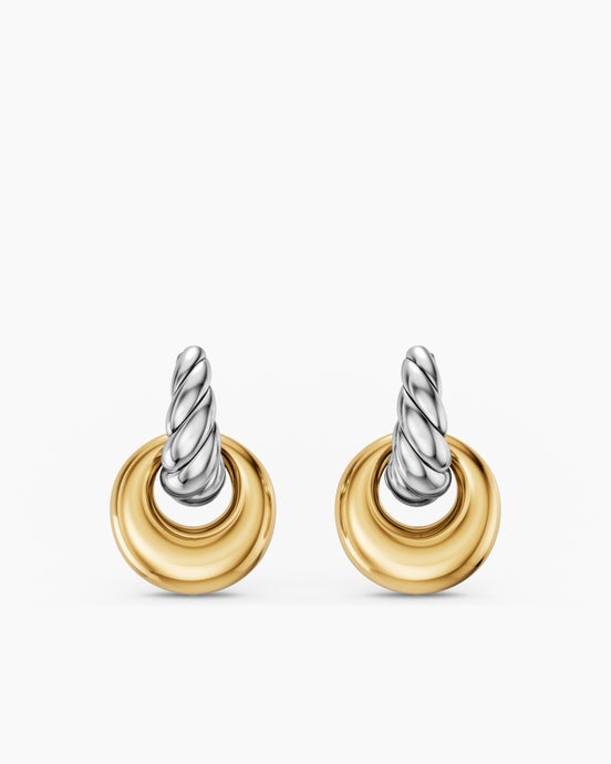 Sculpted Cable Drop Earrings in Sterling Silver with 14K Yellow Gold, 23mm