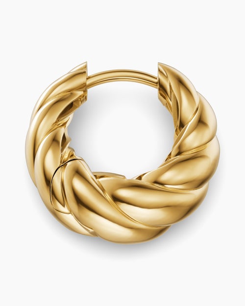 Womens Sculpted Cable Tapered Hoop Earrings in 18K Yellow Gold, 15.7mm