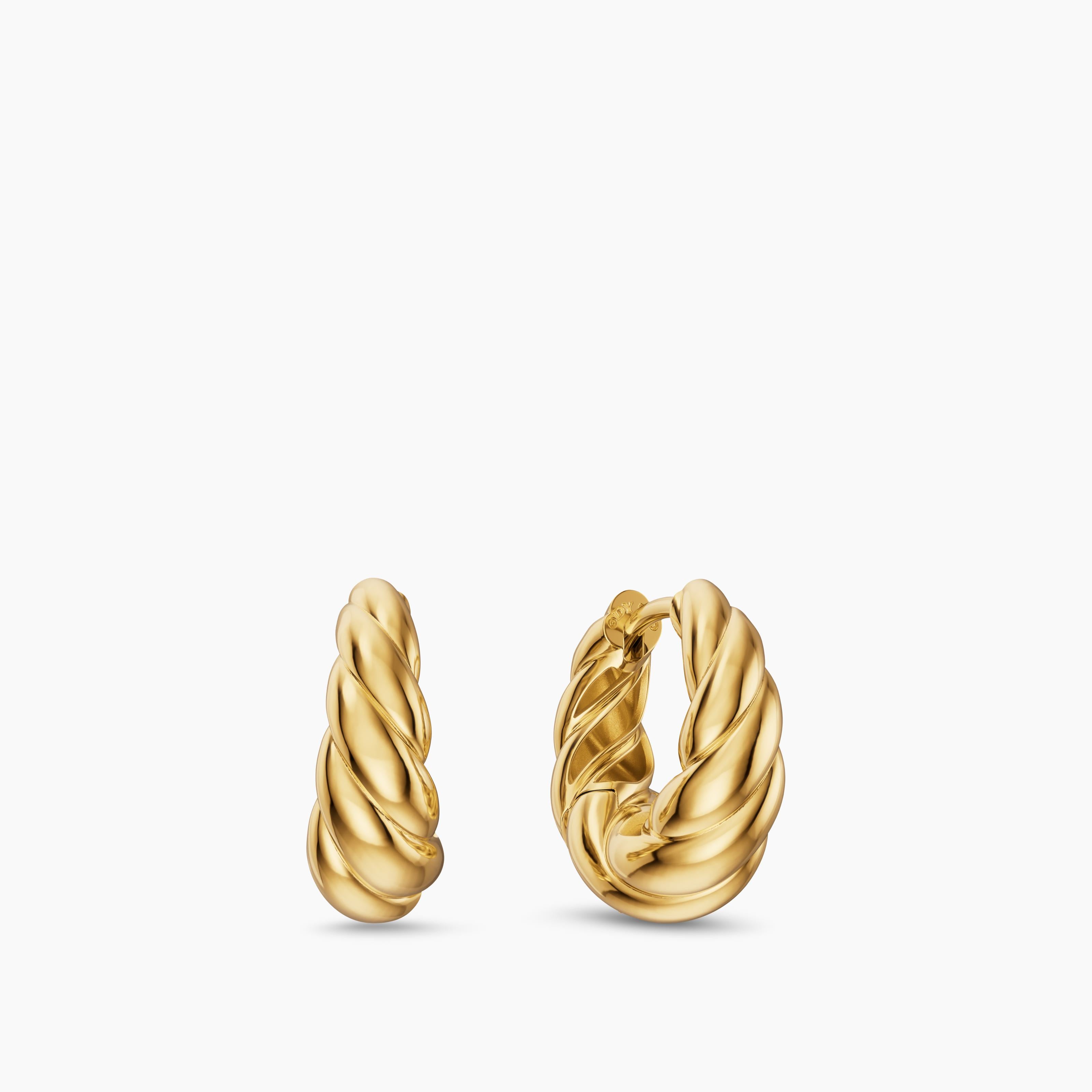 Womens Sculpted Cable Tapered Hoop Earrings in 18K Yellow Gold, 15.7mm