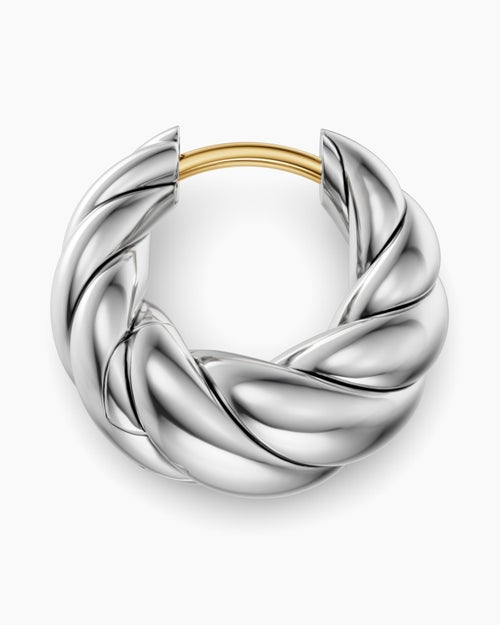 Womens Sculpted Cable Tapered Hoop Earrings in Sterling Silver, 15.7mm