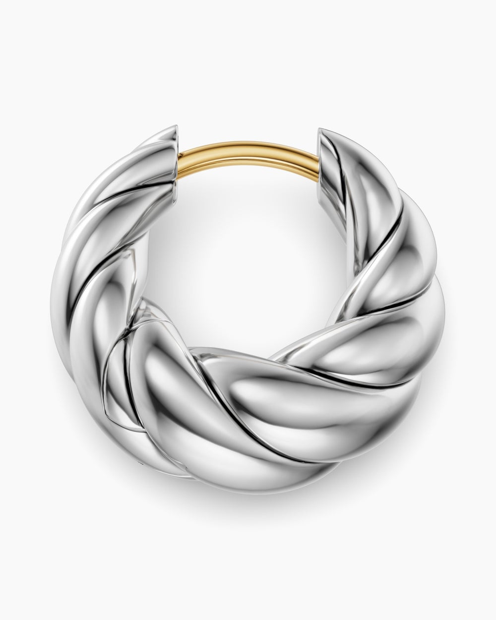 Womens Sculpted Cable Tapered Hoop Earrings in Sterling Silver, 15.7mm