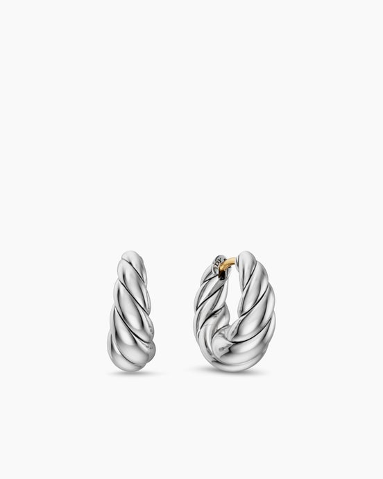 Sculpted Cable Tapered Hoop Earrings in Sterling Silver, 15.7mm