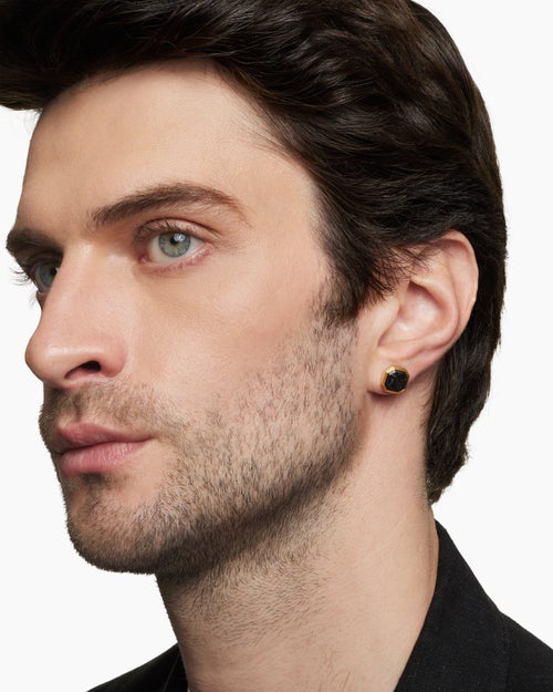 Mens Streamline® Stud Earring in 18K Yellow Gold with Forged Carbon, 10.5mm