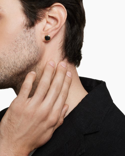 Mens Streamline® Stud Earring in 18K Yellow Gold with Forged Carbon, 10.5mm