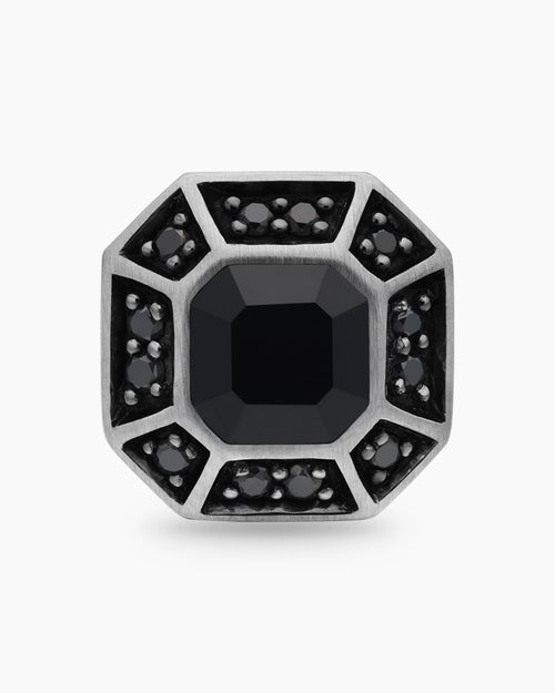 Mens Streamline® Pavé Stud Earring in Sterling Silver with Black Diamonds, 10mm