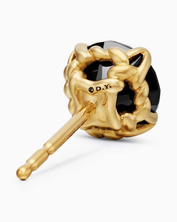 Stud Earring in 18K Yellow Gold with Black Diamond, 7mm