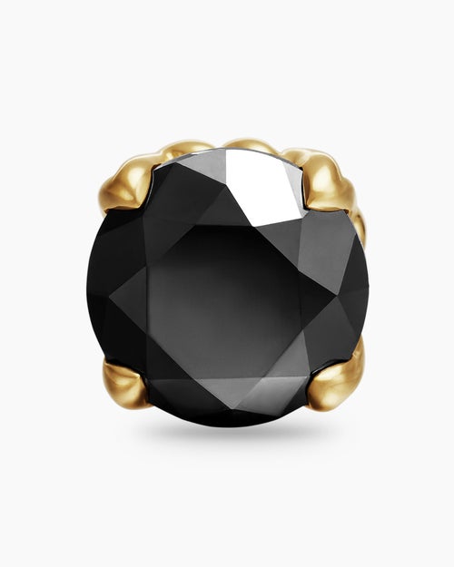 Mens Stud Earring in 18K Yellow Gold with Black Diamond, 7mm
