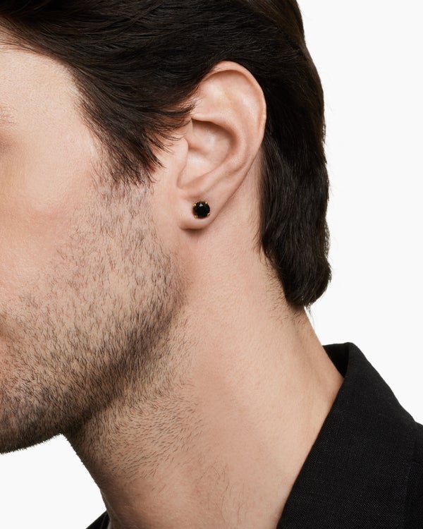 Stud Earring in 18K Yellow Gold with Black Diamond, 7mm