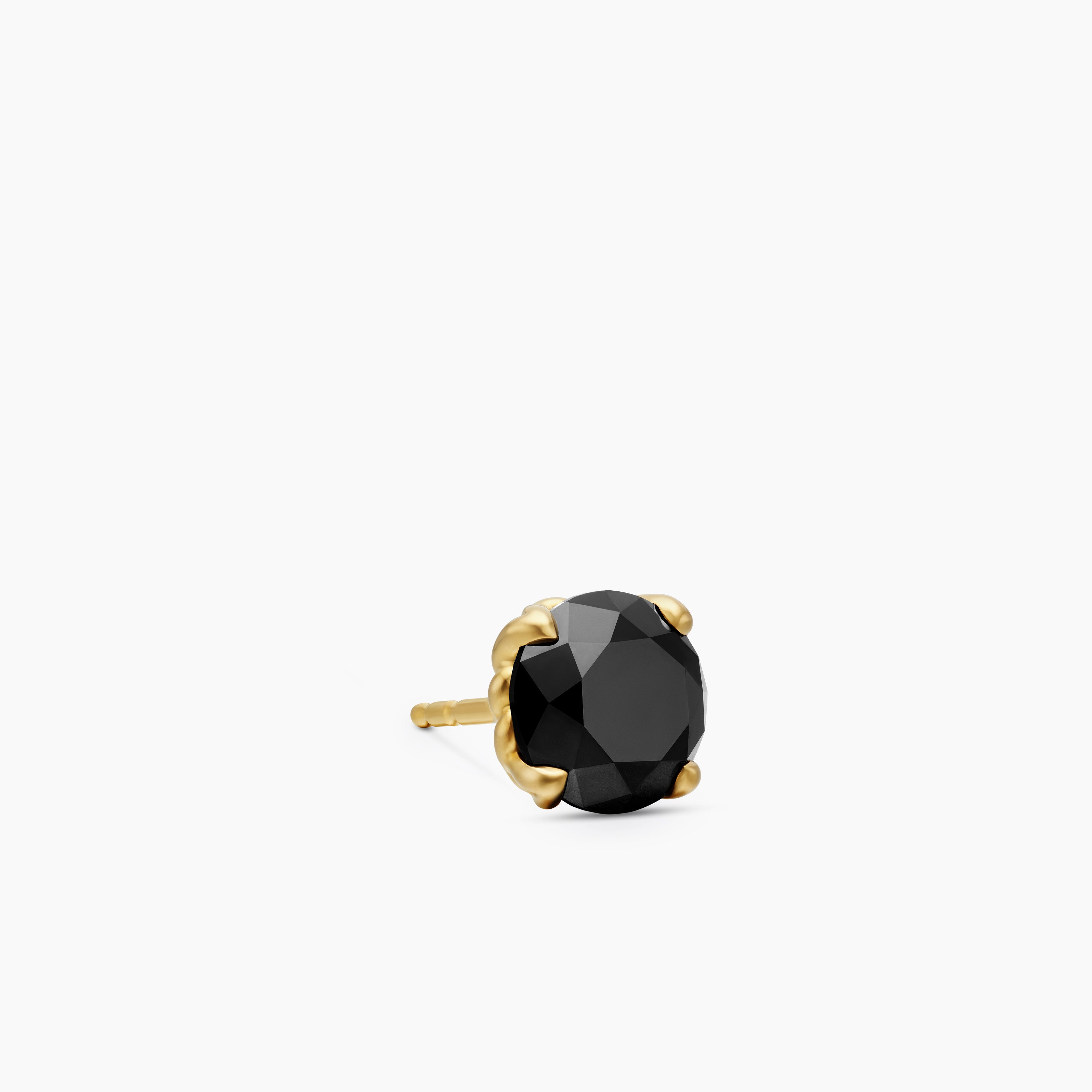 Mens Stud Earring in 18K Yellow Gold with Black Diamond, 7mm