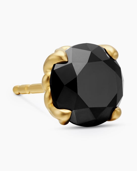 Stud Earring in 18K Yellow Gold with Black Diamond, 7mm