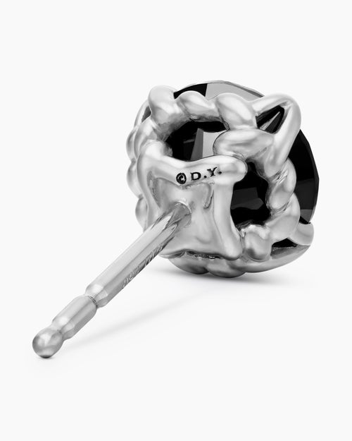 Mens Stud Earring in Sterling Silver with Black Diamond, 7mm