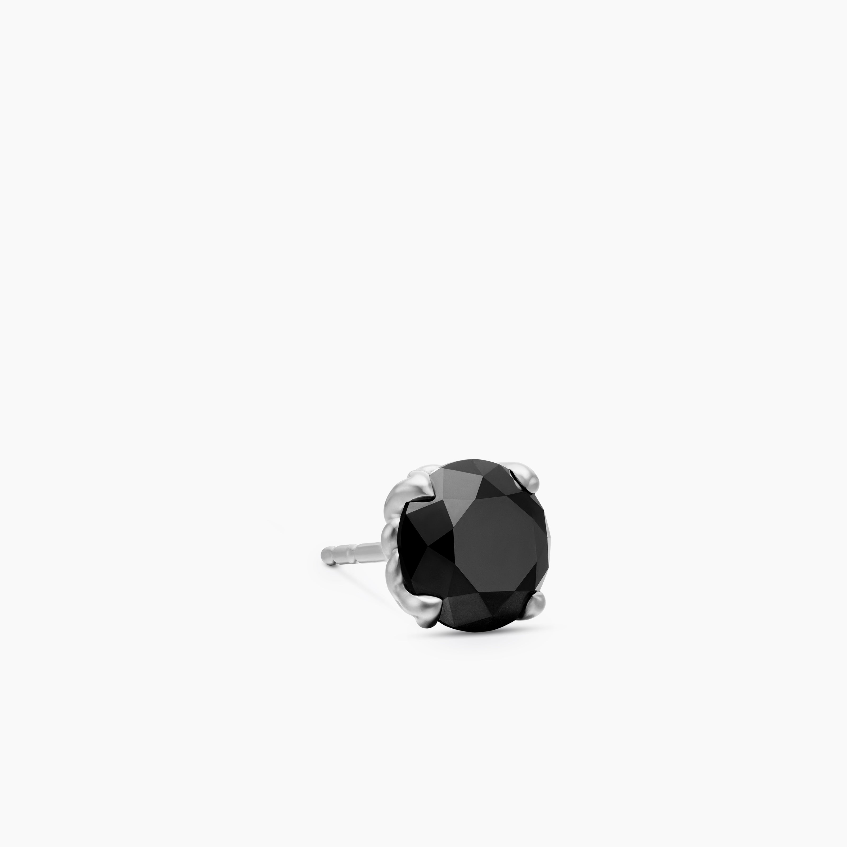 Mens Stud Earring in Sterling Silver with Black Diamond, 7mm